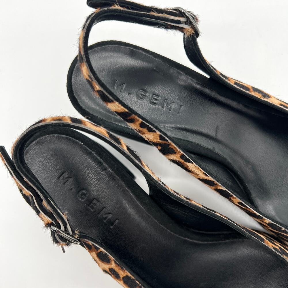 M GEMI Slingback Pump Womens 10.5 Leopard Print Calfhair Pointy Block Heel Suede - Picture 4 of 10